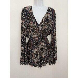 Abercrombie & Fitch Romper Bell Sleeve Size M Viscose Festival Faux Wrap Paisley